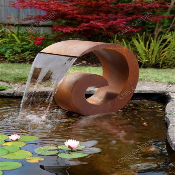 Fuente de agua para jardín, cuenco de agua redondo de acero corten de 100cm