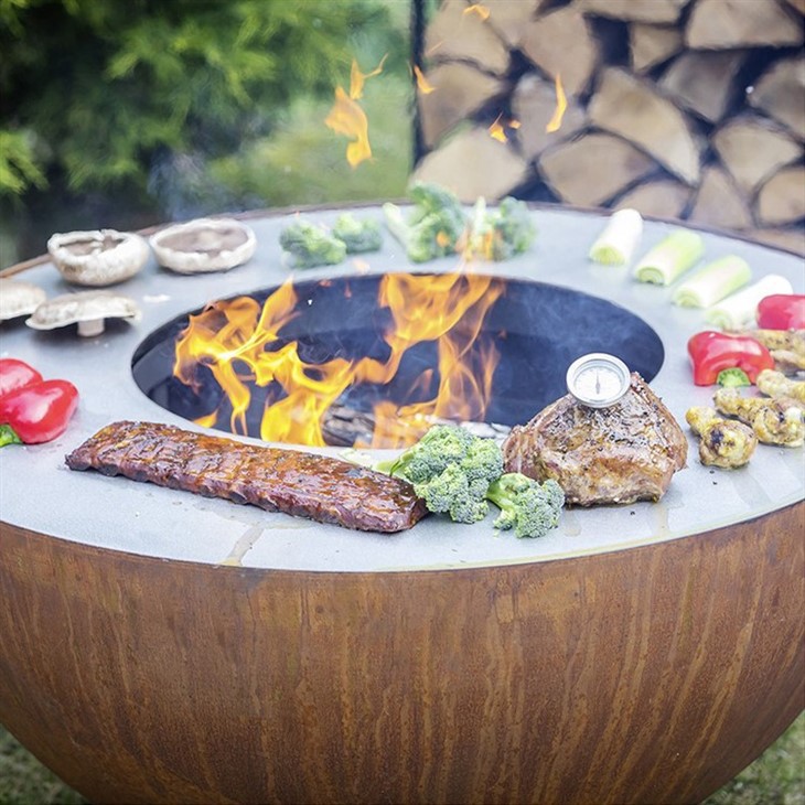 Hemisphere Corten Steel BBQ Grill With Wheels For Easy Mobility