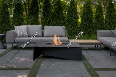 Pozo de fuego de gas de acero corten para patio rectangular oxidado natural