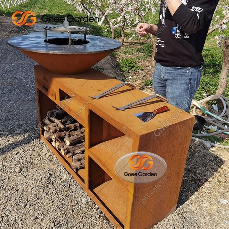Wood And Charcoal Fuel Corten Steel BBQ