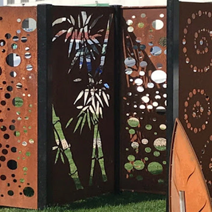 Custom Laser Cut Metal Fencing Panels Decorative Perforated Corten Steel Private Garden Fences