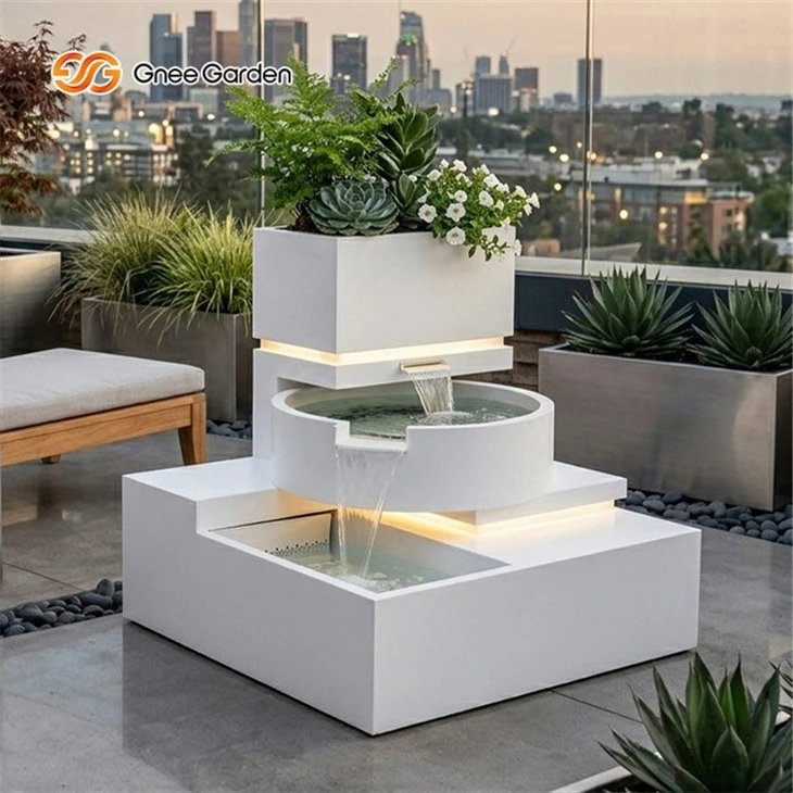 Outdoor Steel Waterfall with Lights